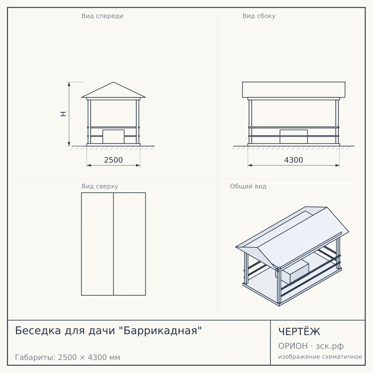 Беседка для дачи "Баррикадная" — чертёж